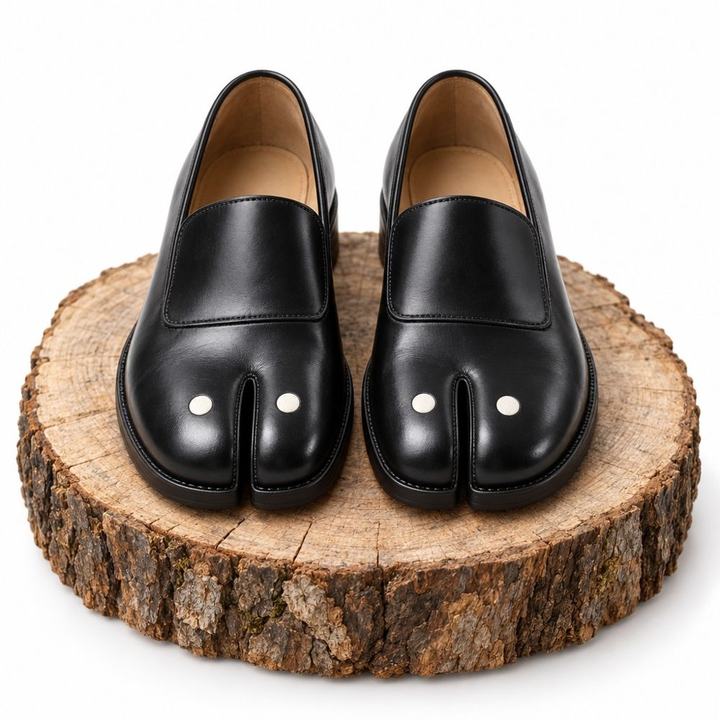 Tab x Tabi: Black loafer on oak